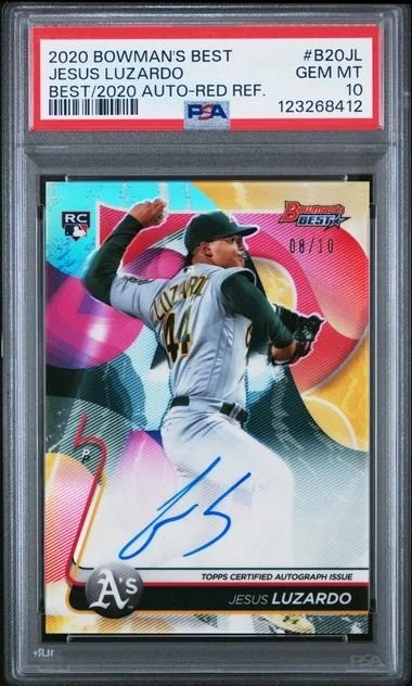 Graded 2020 Bowmans Best Jesus Luzardo B20JL /10 Red RE Auto RC Card PSA 10