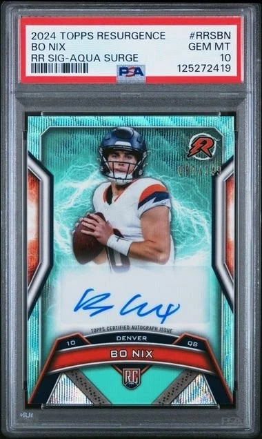 Graded 2024 Topps Resurgence Bo Nix RRSNB /249 Aqua Rookie Auto Card PSA 10
