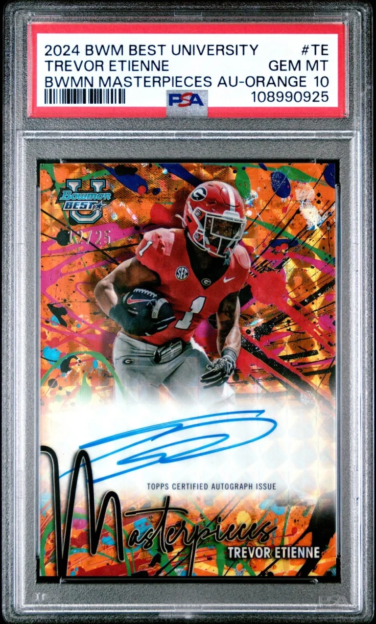 Graded 2024 BWM Best U Trevor Etienne #TE Auto Orange /25 Card PSA 10