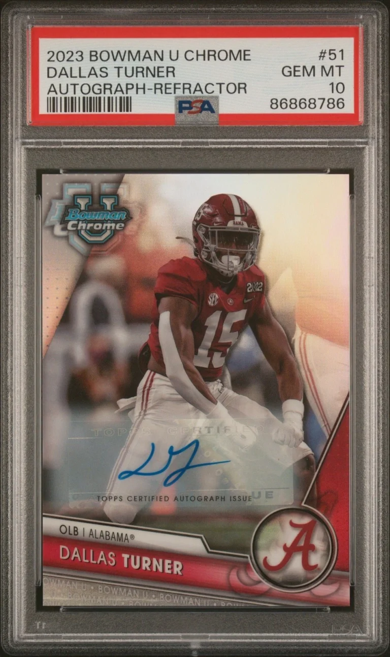 Graded 2023 Bowman U CHR Dallas Turner #51 Auto REF #/499 Card PSA 10