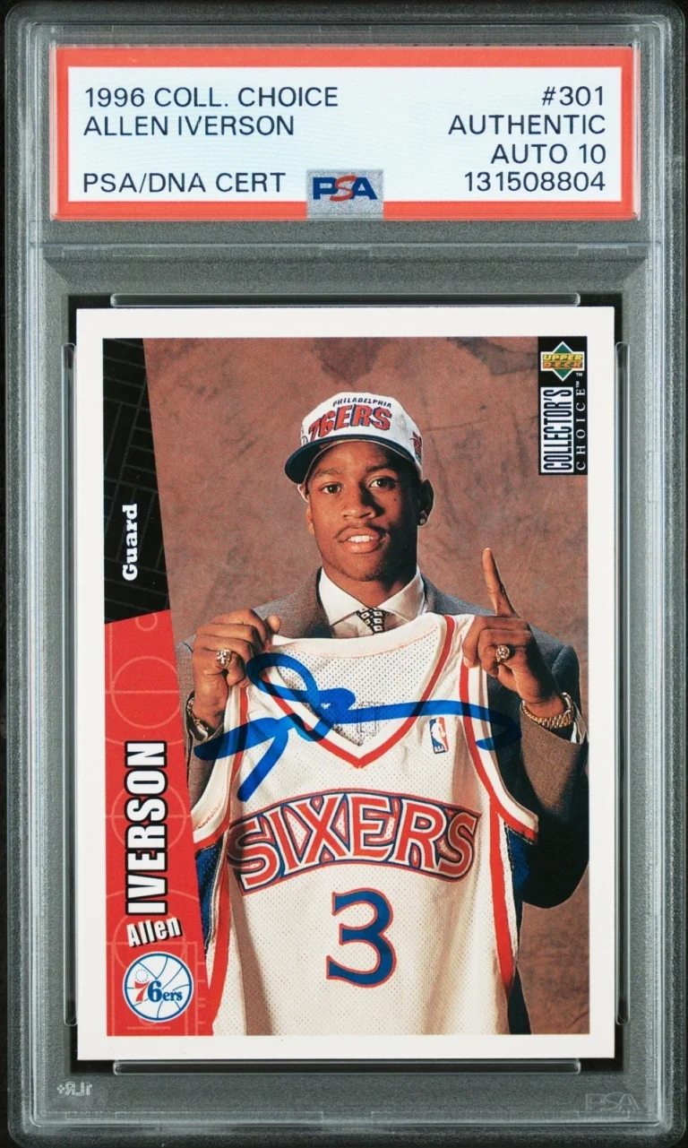 Graded 1996 Collector's Choice Allen Iverson #301 RC Card PSA 10 Auto Grade