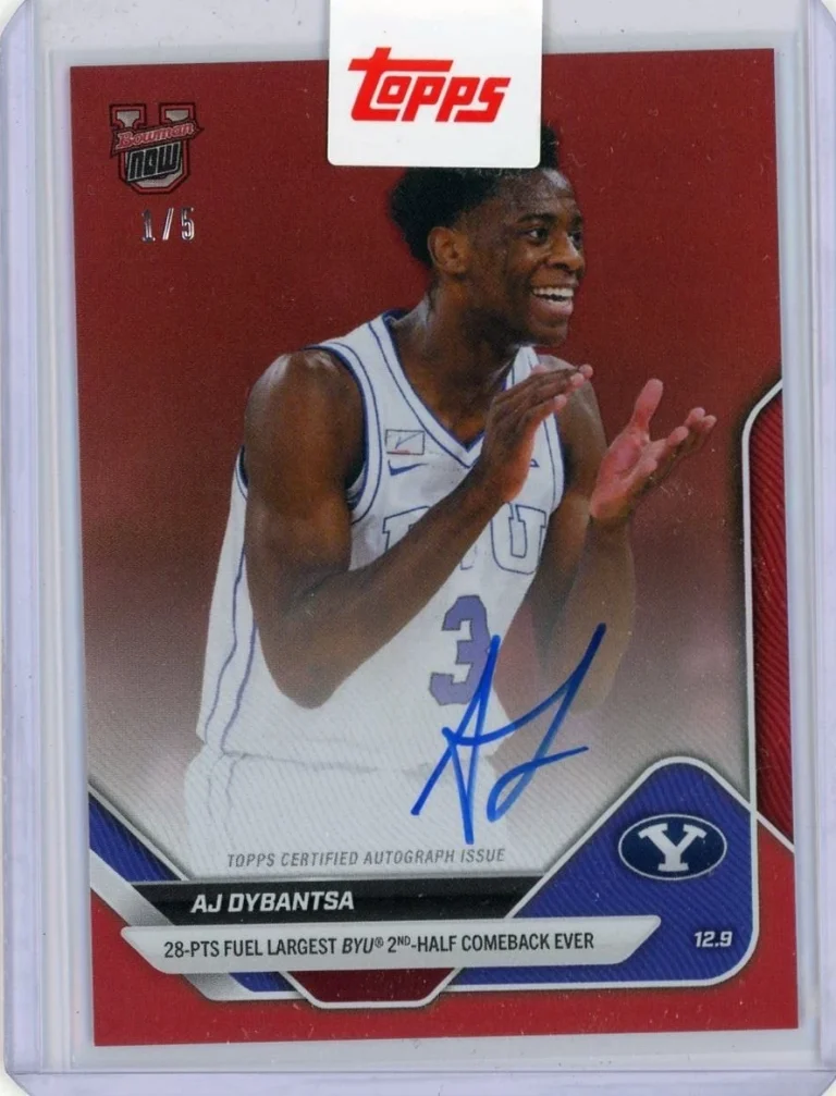 2025 Bowman Now AJ Dybantsa #28B Red Auto /5 BYU Cougars RC Basketball Card