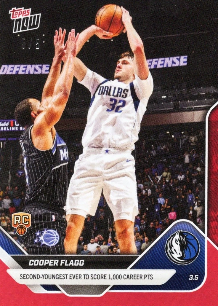 2025 Topps Now Cooper Flagg #193 Red /5 Dallas Mavericks Rookie Card