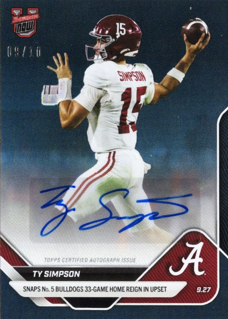 2025 Topps Bowman U Now Ty Simpson #22A Black Auto /10 Rookie RC Card