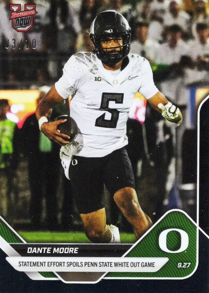 2025 Topps Bowman U Now Dante Moore #21 Black Foil /10 Rookie RC Card