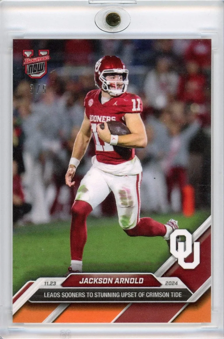 2024 Bowman U Now Jackson Arnold #46 Orange /5 Oklahoma Sooners RC Football Card
