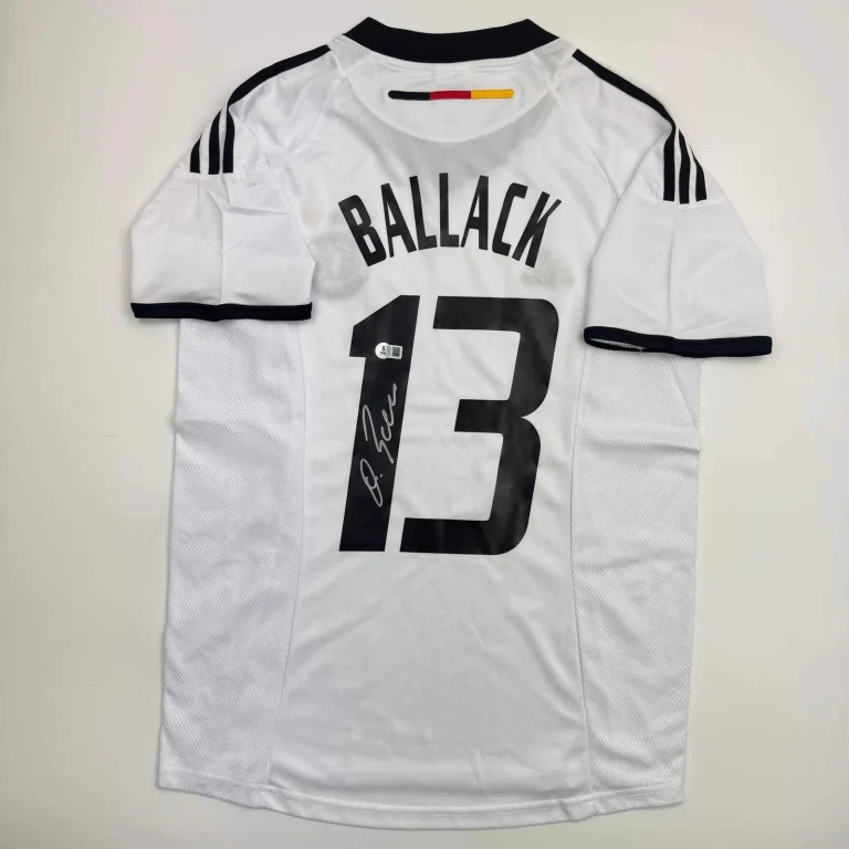 Autographed/Signed Michael Ballack Germany White Jersey Beckett BAS COA