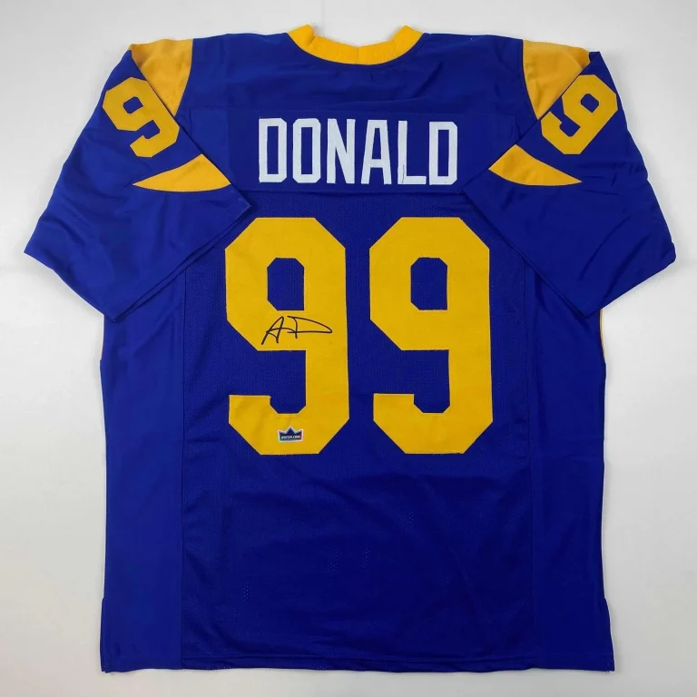 Facsimile Autographed Aaron Donald Los Angeles Royal Blue Jersey Mens XL