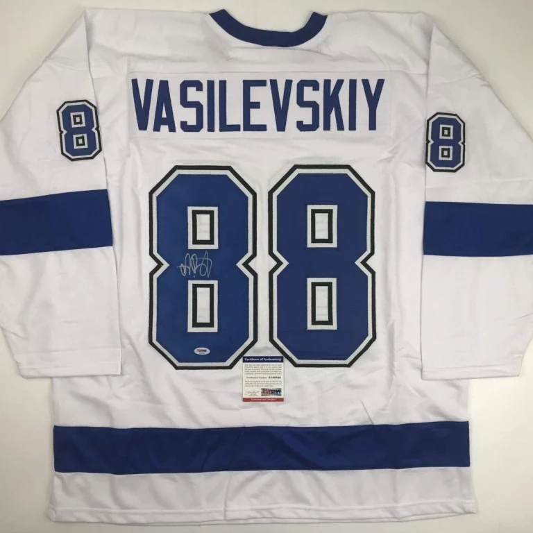 Autographed/Signed Andrei Vasilevskiy Tampa Bay White Jersey PSA/DNA COA