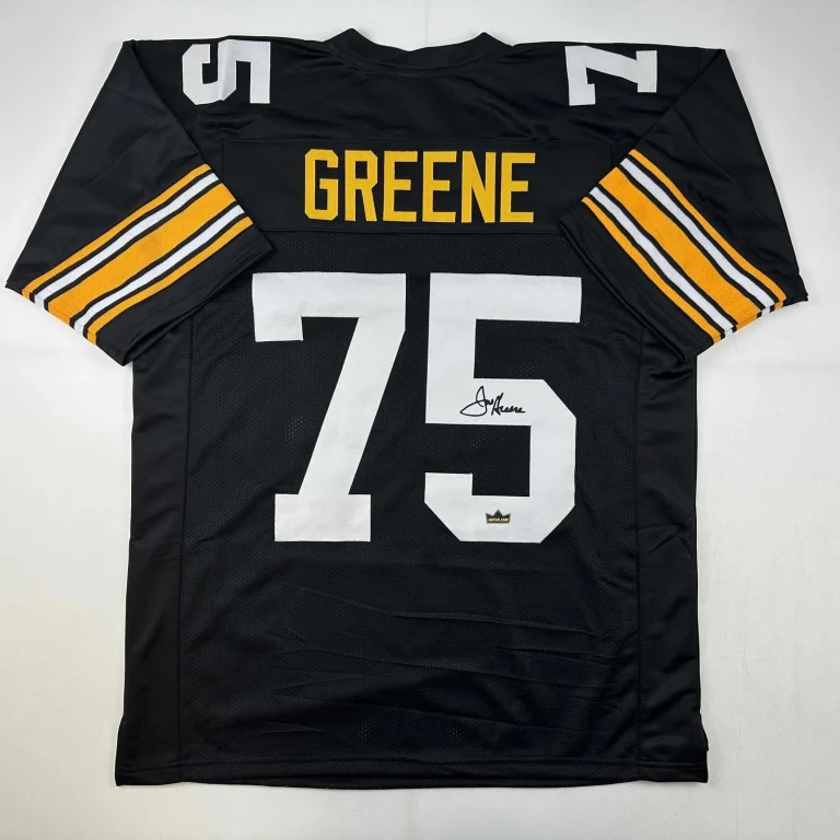 Facsimile Autographed Mean Joe Greene Pittsburgh Black Jersey Men's XL