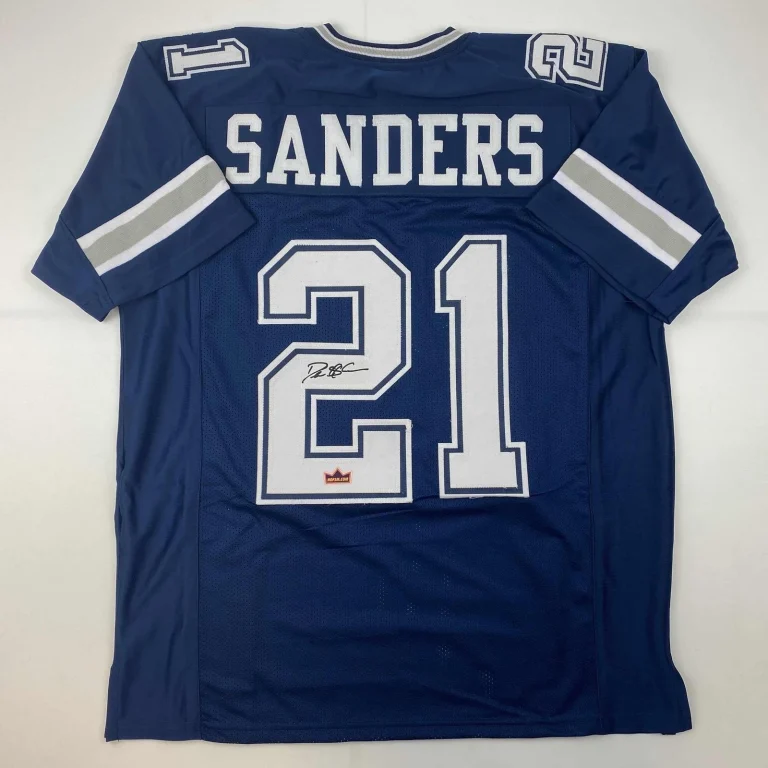 Facsimile Autographed Deion Sanders Dallas Blue Jersey Size Men's XL