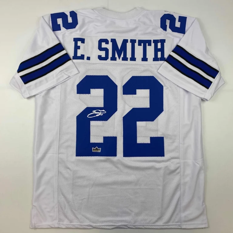Facsimile Autographed Emmitt Smith Dallas White Jersey Size Men's XL