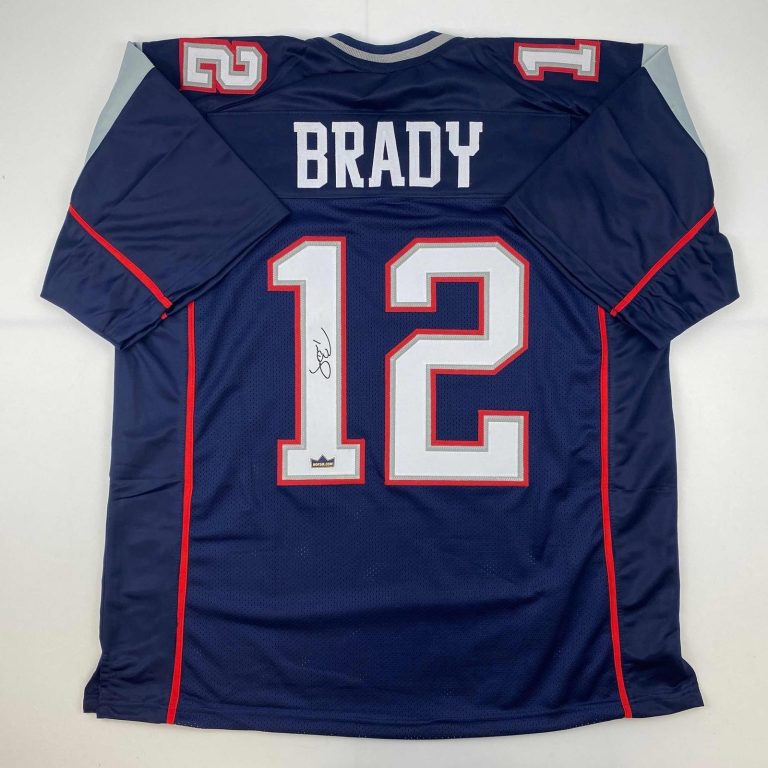 Facsimile Autographed Tom Brady New England Blue Jersey Size Men's XL