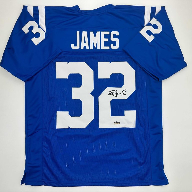 Facsimile Autographed Edgerrin James Indianapolis Blue Jersey Men's XL