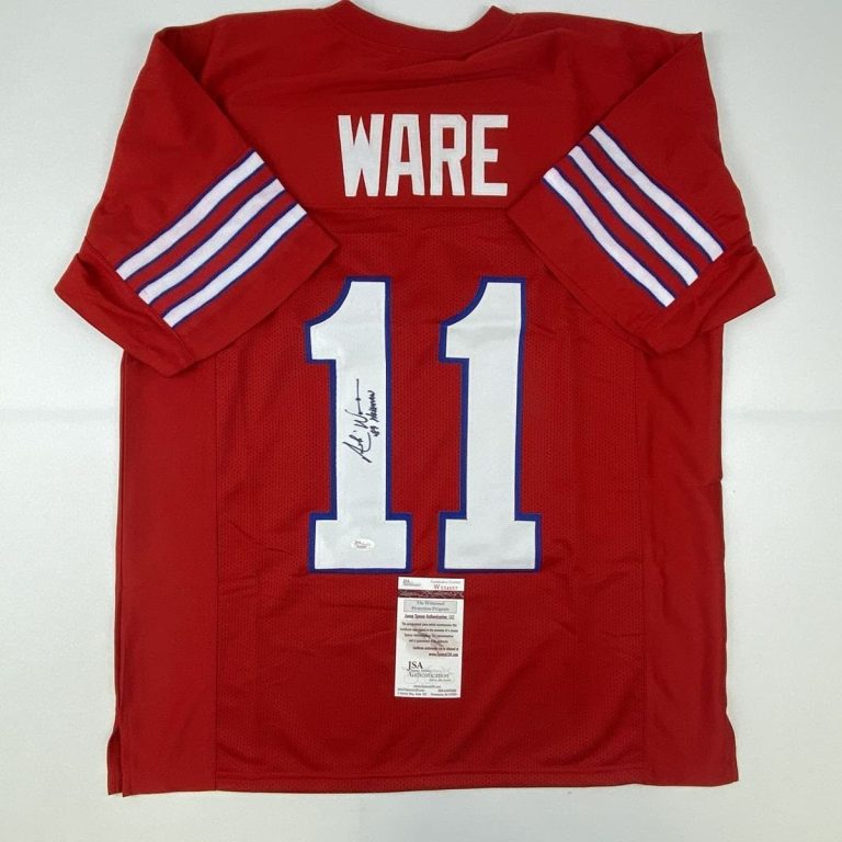 Autographed/Signed ANDRE WARE 89 Heisman Houston Red Jersey JSA COA Auto