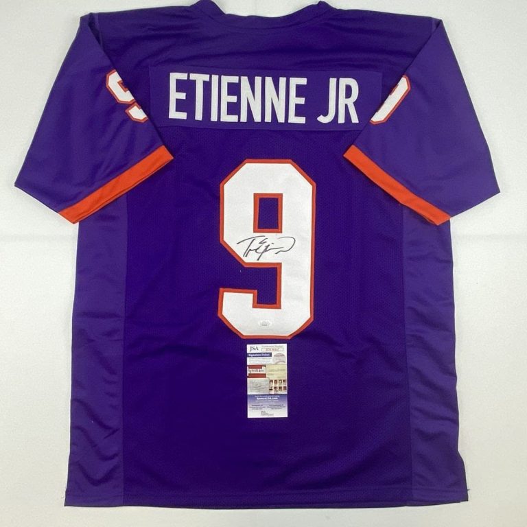 Autographed/Signed TRAVIS ETIENNE Clemson Purple College Jersey JSA COA
