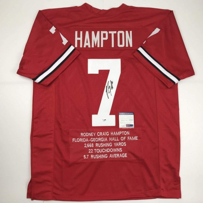 Autographed/Signed RODNEY HAMPTON Georgia Red Stat Jersey PSA/DNA COA