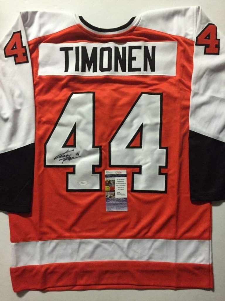 Autographed/Signed KIMMO TIMONEN Philadelphia Orange Jersey JSA COA Auto
