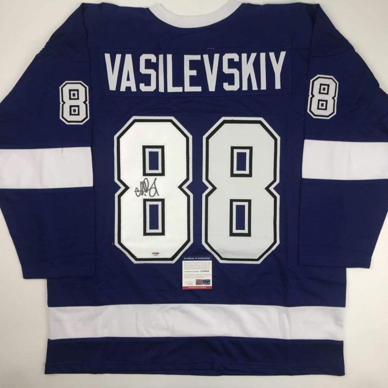 Autographed/Signed Andrei Vasilevskiy Tampa Bay Blue Jersey PSA/DNA COA