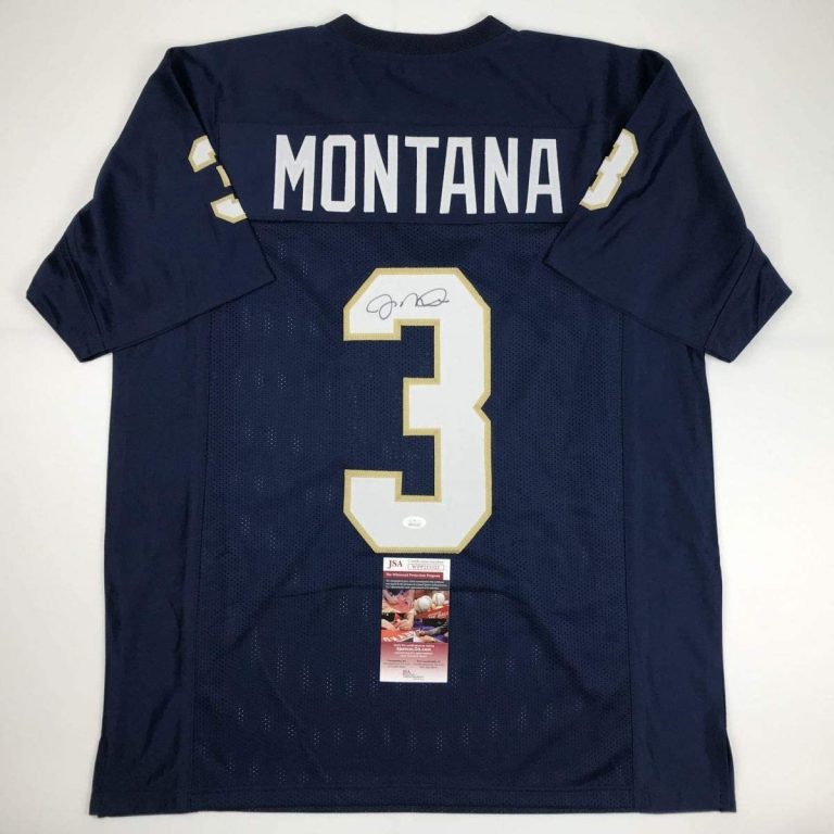 Autographed/Signed Joe Montana Notre Dame Blue College Jersey JSA COA