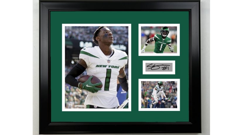 Framed Sauce Gardner Jets Facsimile Signature Football Collage