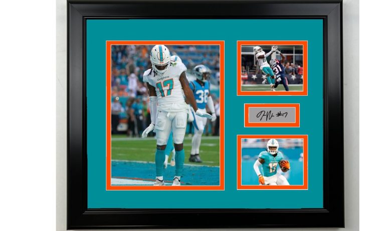 Framed Jaylen Waddle Dolphins Facsimile Signature Football Collage