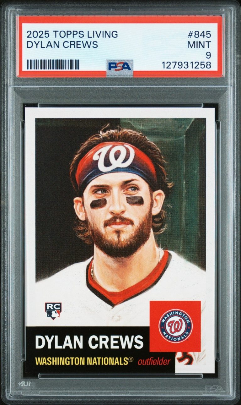 Graded 2025 Topps Living Dylan Crews #845 Rookie RC Card PSA 9 Mint
