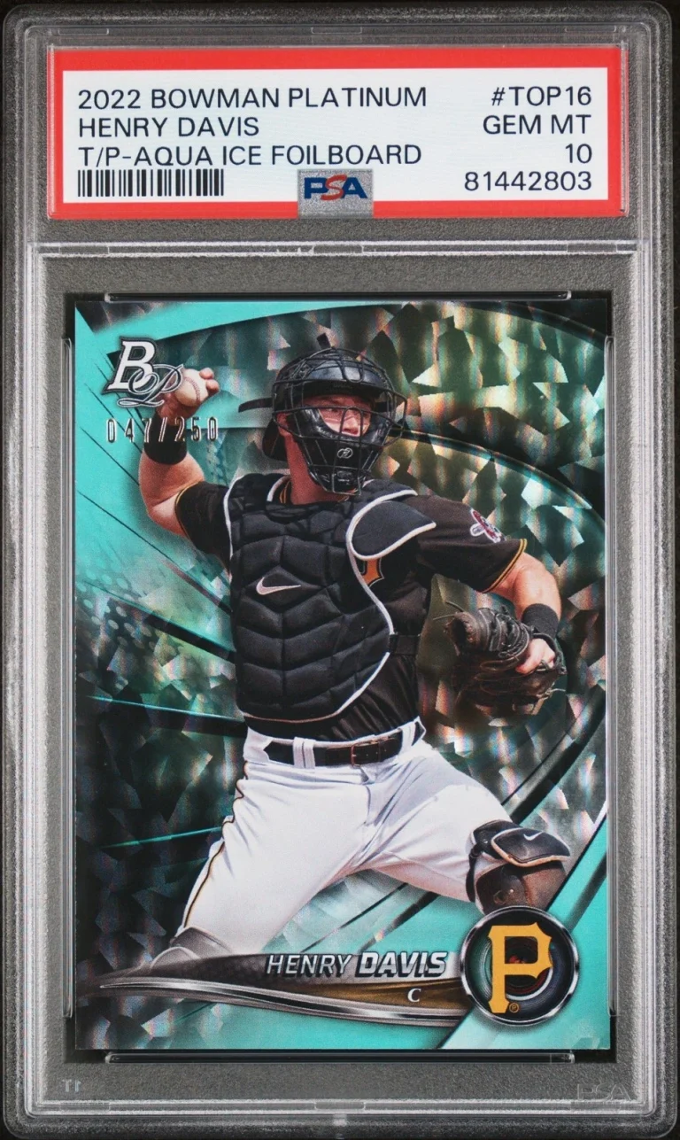 Graded 2022 BWM Plat Henry Davis TOP16 Aqua Ice Foilboard /250 Card PSA 10