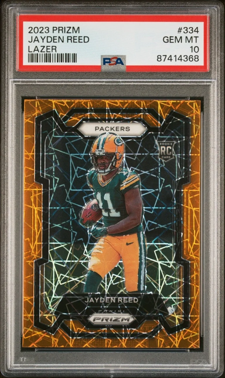Graded 2023 Panini Prizm Jayden Reed #334 Lazer Rookie RC Card PSA 10