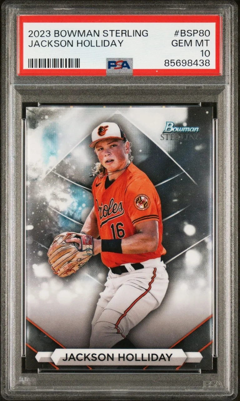 Graded 2023 Bowman Sterling Jackson Holliday #BSP80 RC Card PSA 10 Gem