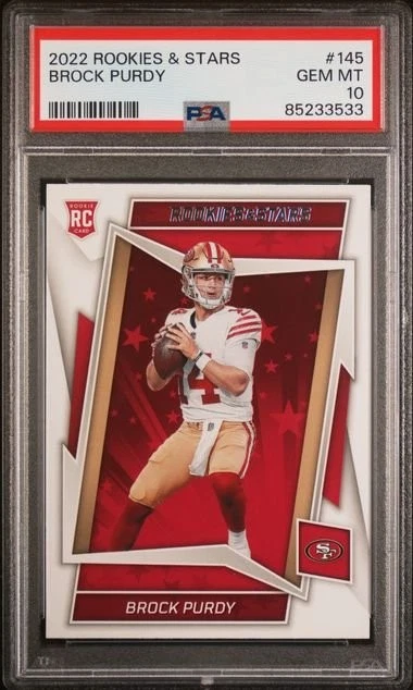 Graded 2022 Panini Rookies & Stars Brock Purdy #145 Rookie Card PSA 10
