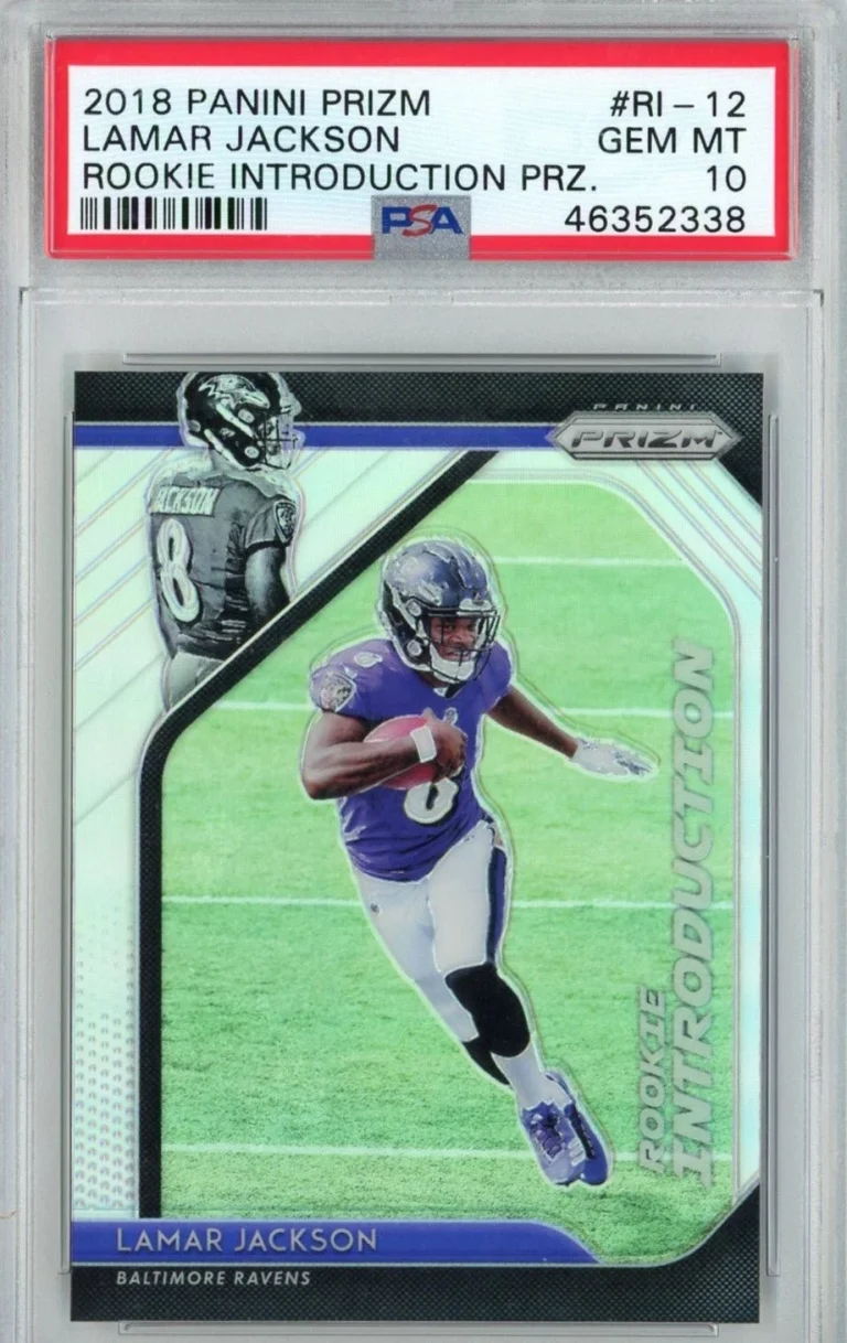 Graded 2018 Prizm Lamar Jackson #RI-12 Rookie Introduction Card PSA 10