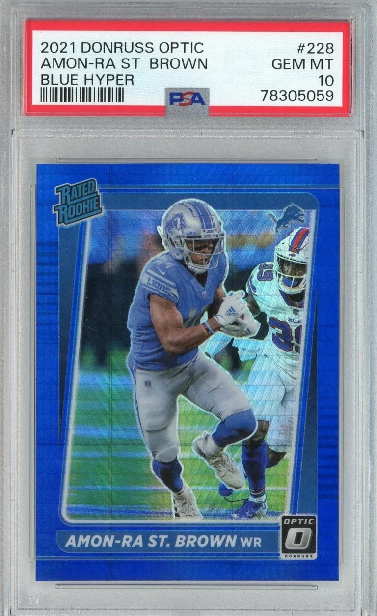 Graded 2021 Donruss Optic Amon-Ra St. Brown #228 Blue Hyper Card PSA 10
