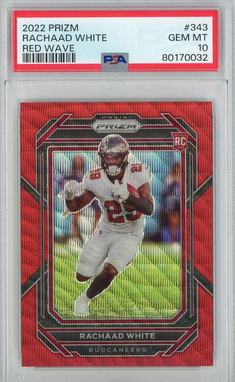 Graded 2022 Panini Prizm Rachaad White #343 Red Wave RC Card PSA 10
