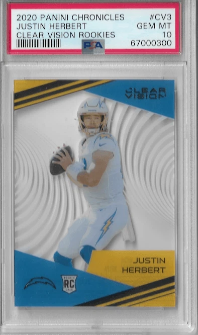 Graded 2020 Chronicles Clear Vision Justin Herbert CV3 RC Card PSA 10