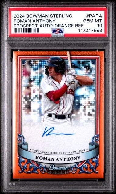 Graded 2024 Sterling Roman Anthony #PARA /75 Orange REF Auto RC Card PSA 10