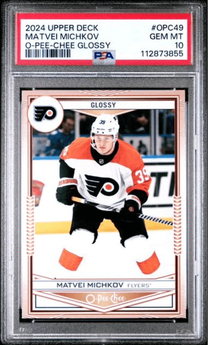 Graded 2024 UD Matvei Michkov #OPC49 O-Pee-Chee Glossy Rookie Card PSA 10