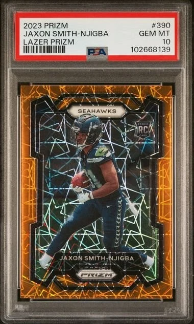 Graded 2023 Panini Prizm Jaxon Smith-Njigba #390 Lazer Prizm RC Card PSA 10