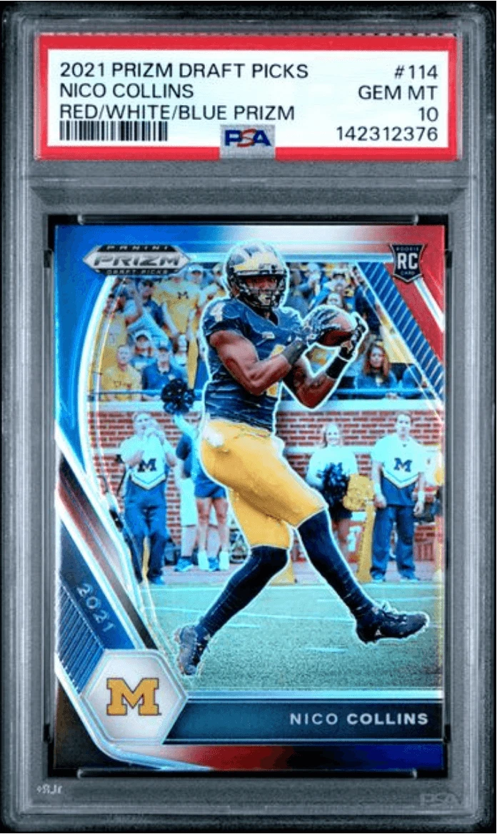 Graded 2021 Panini Prizm Draft Picks Nico Collins #114 RWB RC Card PSA 10