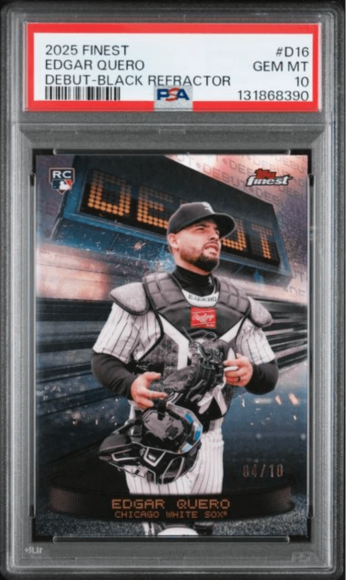 Graded 2025 Finest Edgar Quero #D16 Debut Black REF /10 RC Card PSA 10
