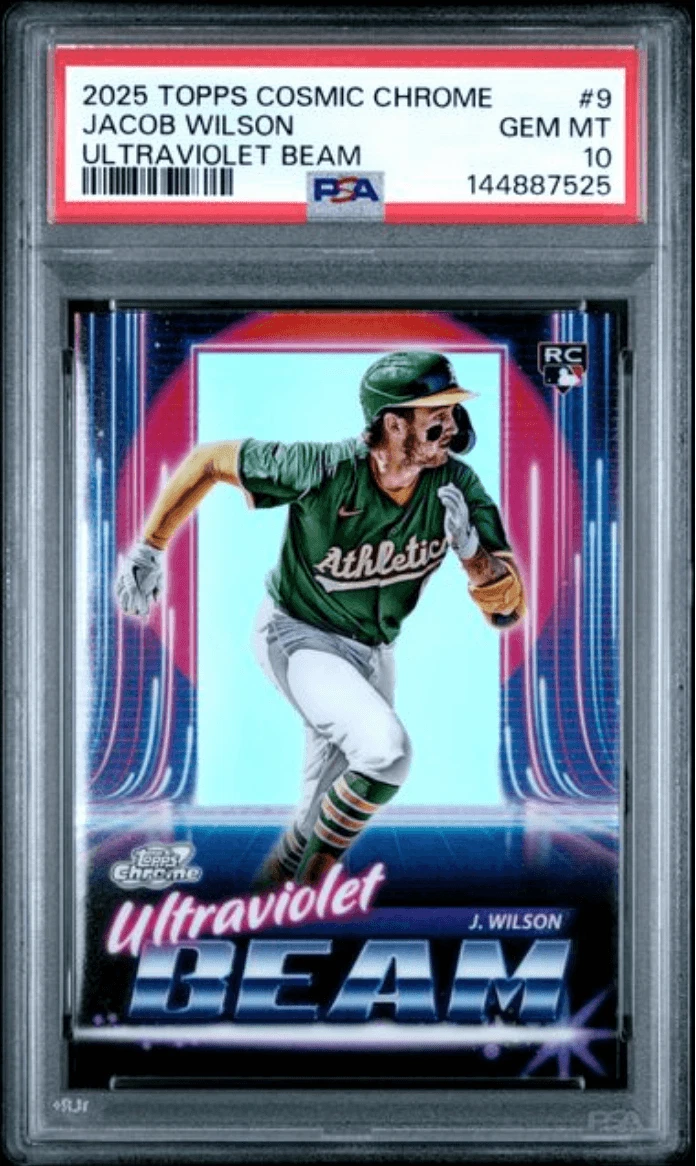 Graded 2025 Topps Cosmic Chrome Jacob Wilson 9 Ultraviolet Beam Card PSA 10