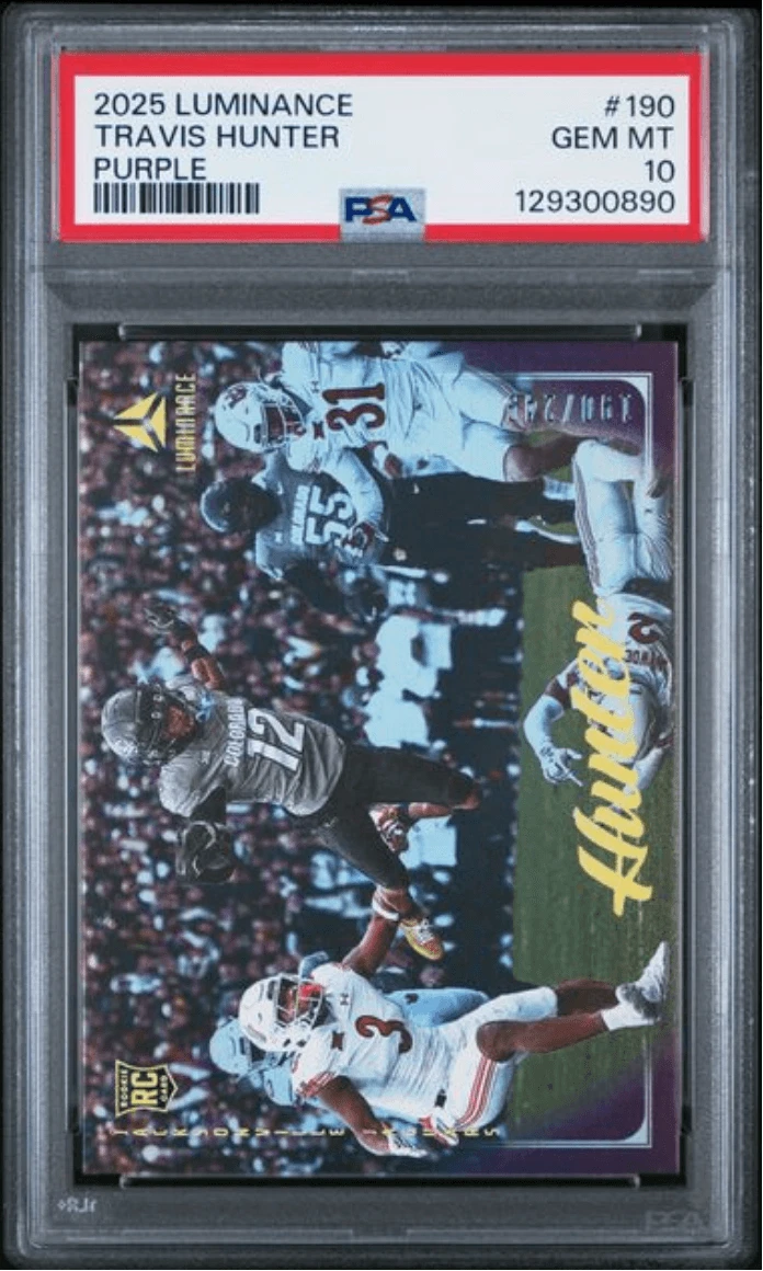 Graded 2025 Luminance Travis Hunter #190 Purple /249 RC Card PSA 10
