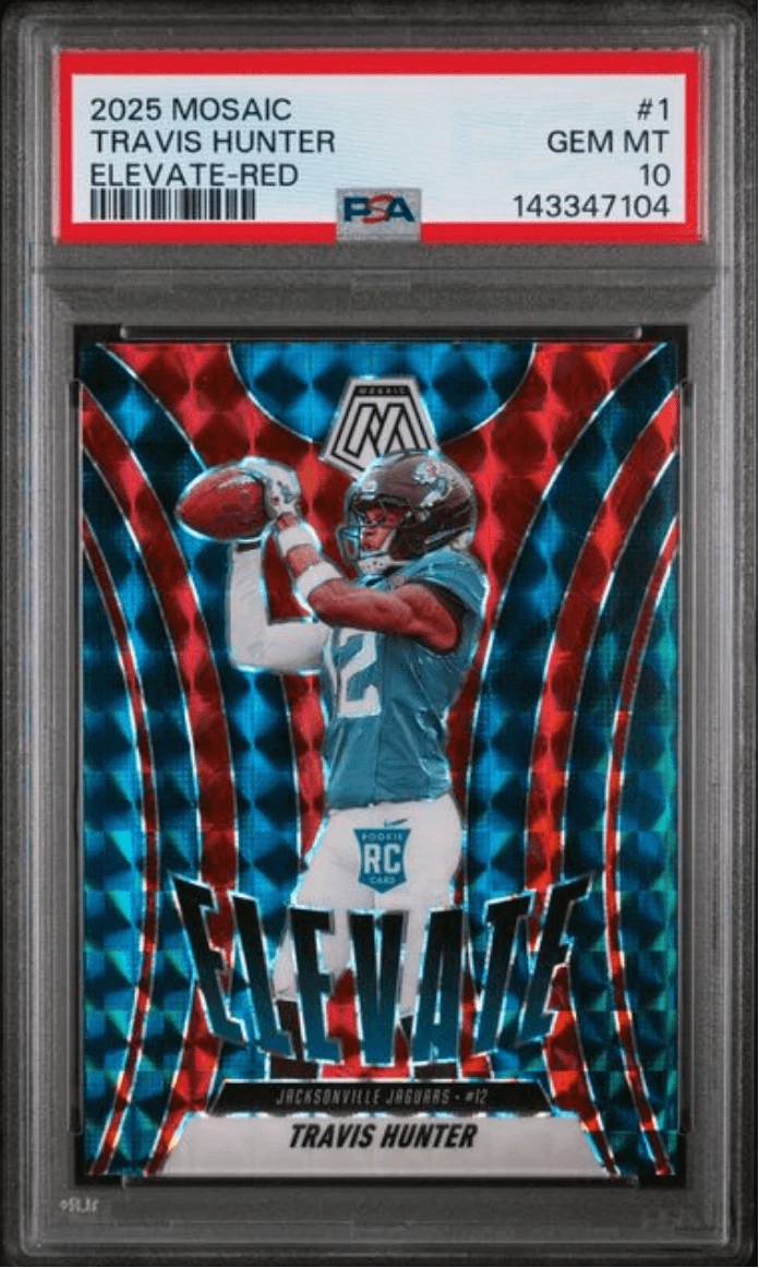 Graded 2025 Panini Mosaic Travis Hunter #1 Elevate Red RC Card PSA 10