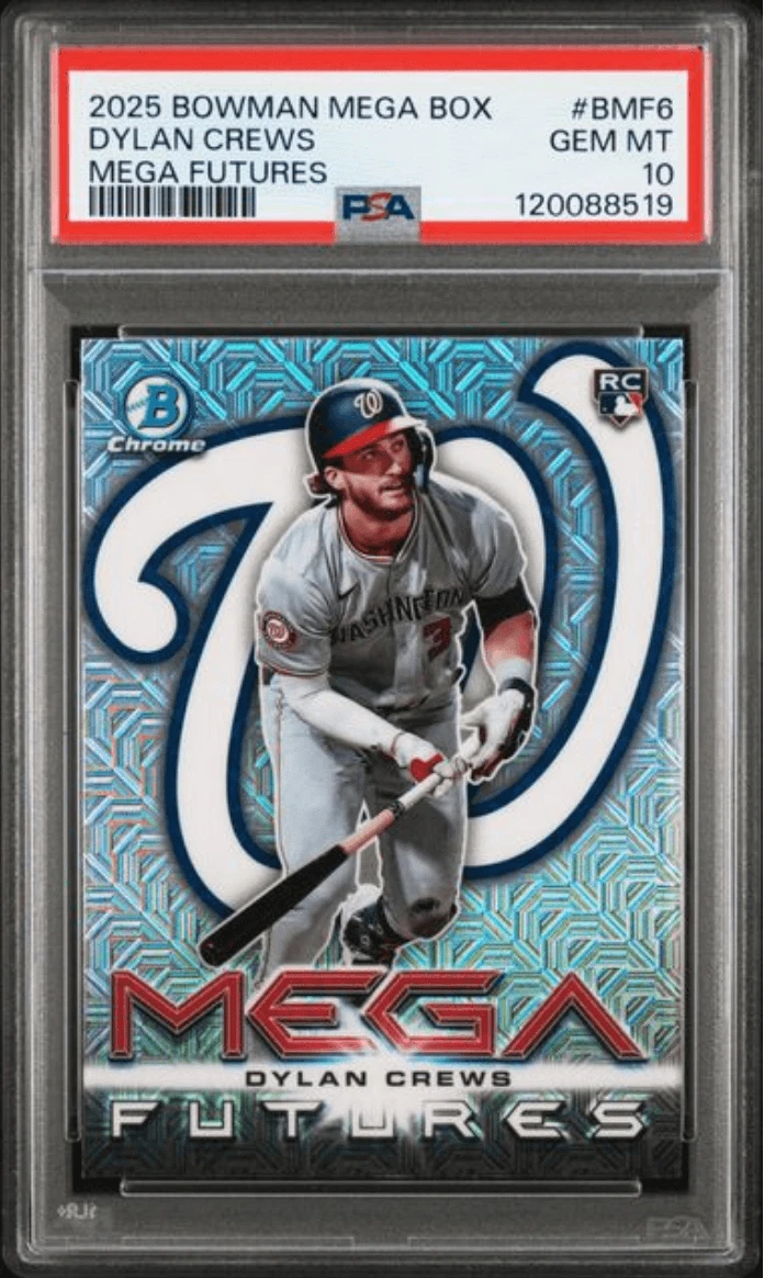 Graded 2025 Topps Bowman MB Dylan Crews #BMF6 Mega Futures RC Card PSA 10