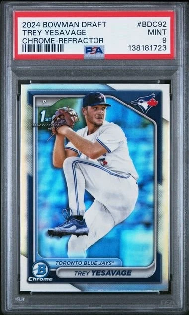 Graded 2024 Bowman Draft Trey Yesavage #BDC92 Chrome REF RC Card PSA 9