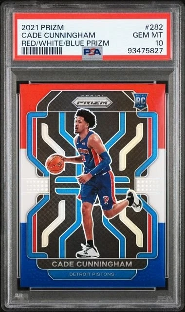 Graded 2021 Panini Prizm Cade Cunningham #282 Red White Blue RC Card PSA 10