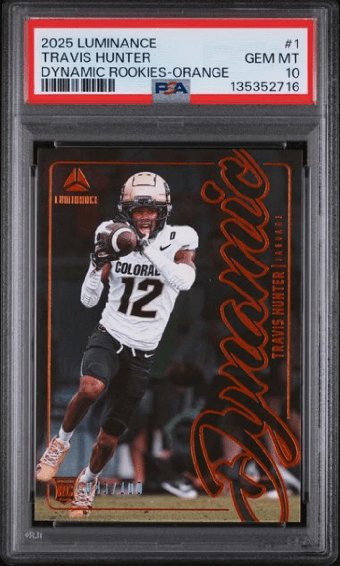 Graded 2025 Panini Luminance Travis Hunter #1 Orange /100 Card PSA 10