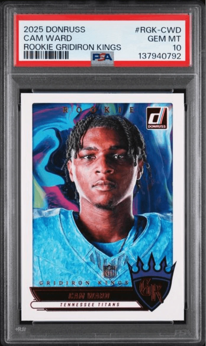 Graded 2025 Donruss Cam Ward #RGKCWD Rookie Gridiron Kings Card PSA 10
