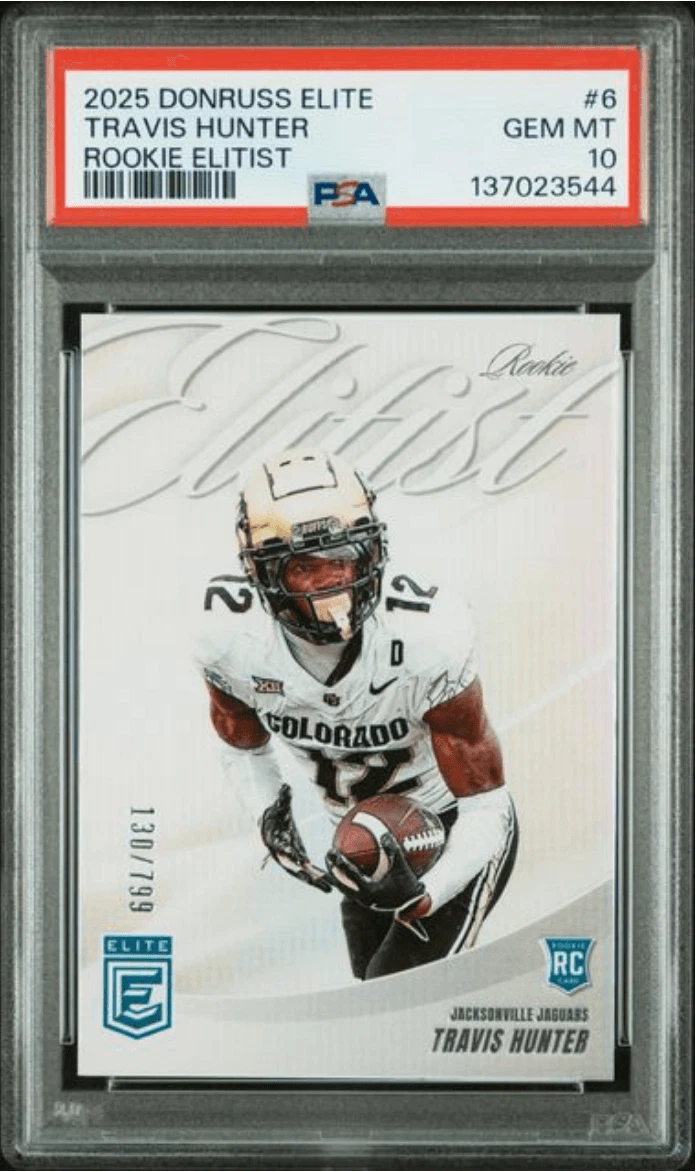 Graded 2025 Donruss Elite Travis Hunter #6 Elitist /799 RC Card PSA 10