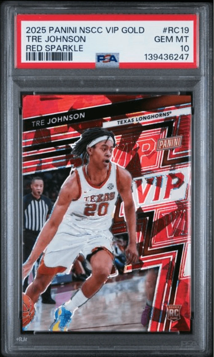Graded 2024 Panini NSCC VIP Gold Tre Johnson #RC19 Red Sparkle /99 PSA 10